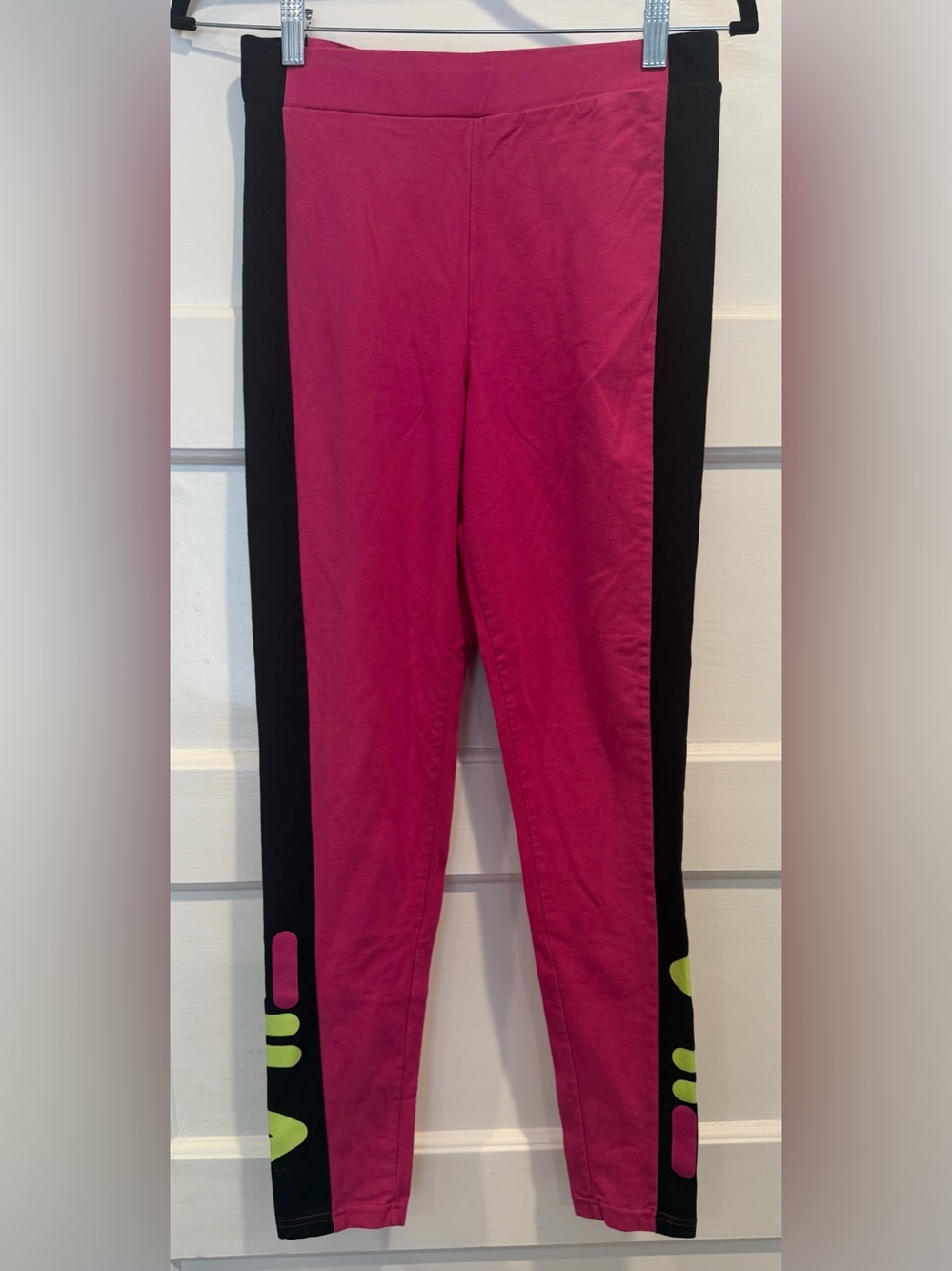 Fila Magenta and Black Womens Athletic Leggings with Retro Fila Logo